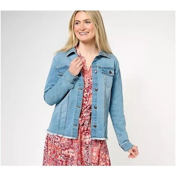 Denim & Co. Canyon Retreat Denim Jacket with Printed Back Light Wash Size 1X - Picture 1 of 1